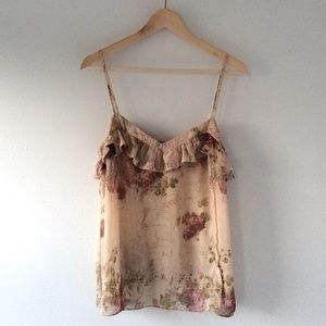 Semi-sheer flower print blouse top